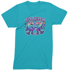 Six Seven 67 Retro Pixel Buddies Mens T-shirt Teal