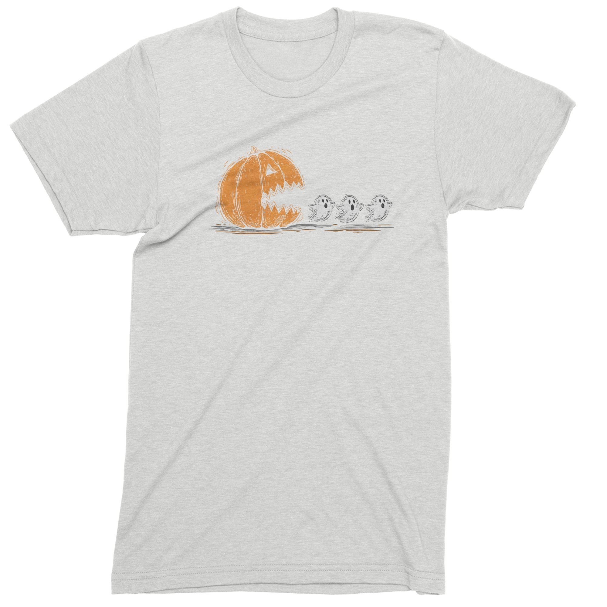 Pumpkin Pacman Chasing Ghosts Halloween Mens T-shirt White