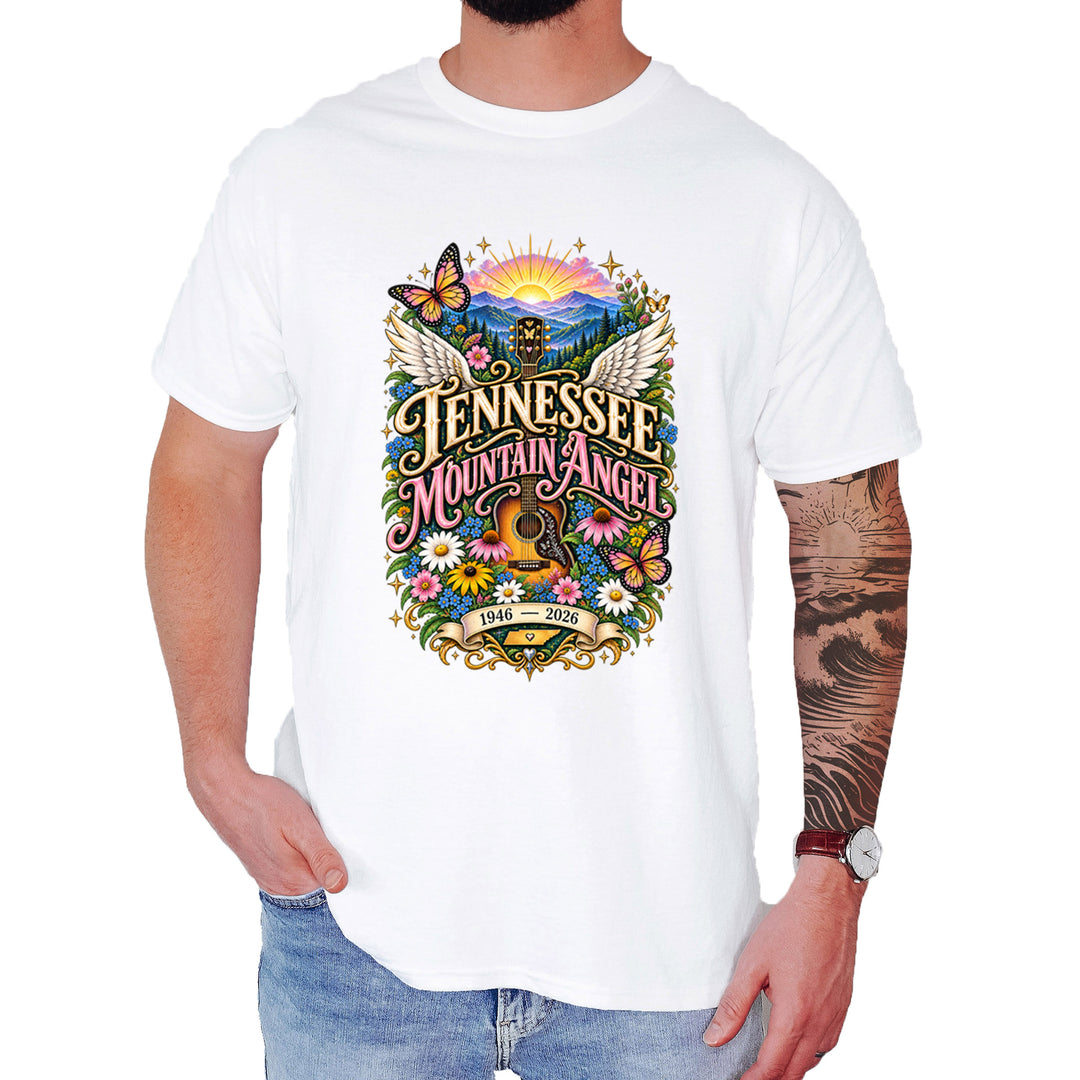 Tennessee Mountain Angel Wings Dolly Mens T-shirt White