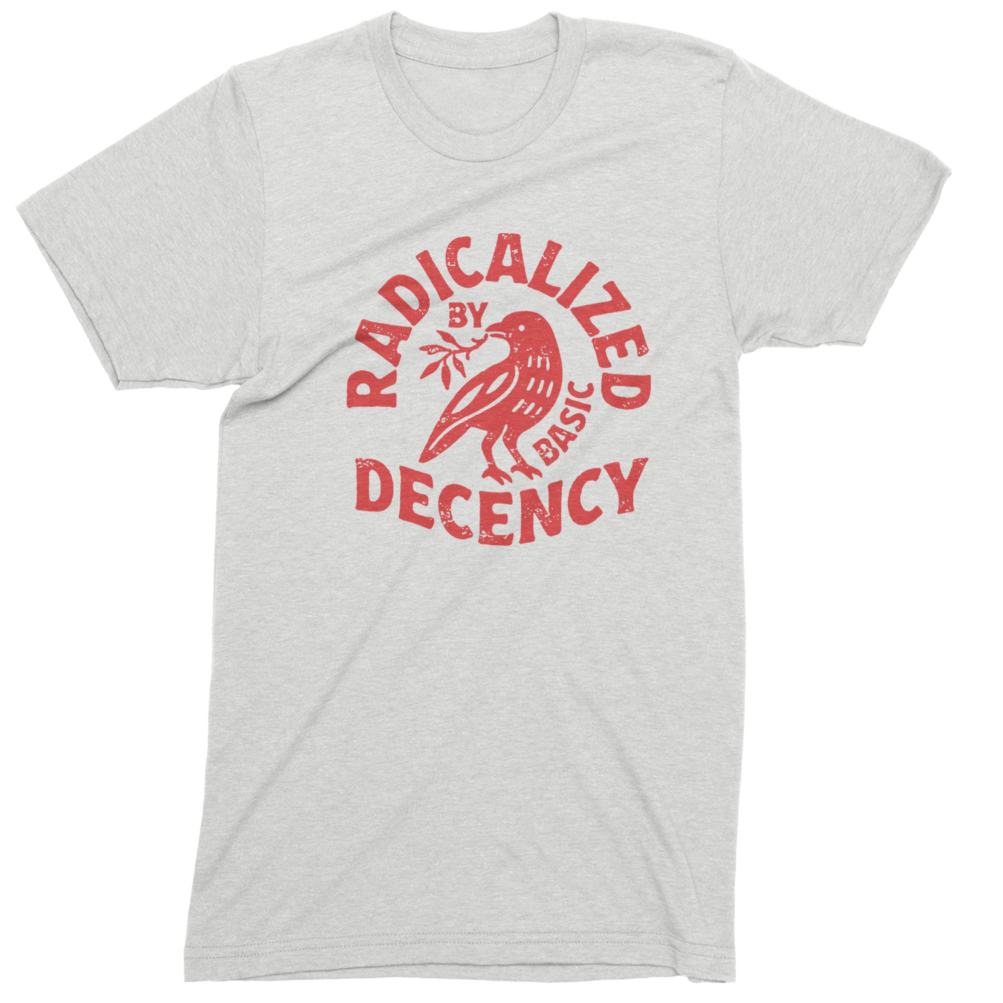 Radicalized by Basic Decency Dove Protest Statement Mens T-shirt White