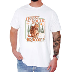 Quest Squad Broccoli Cat Fantasy Reader  Mens T-shirt White