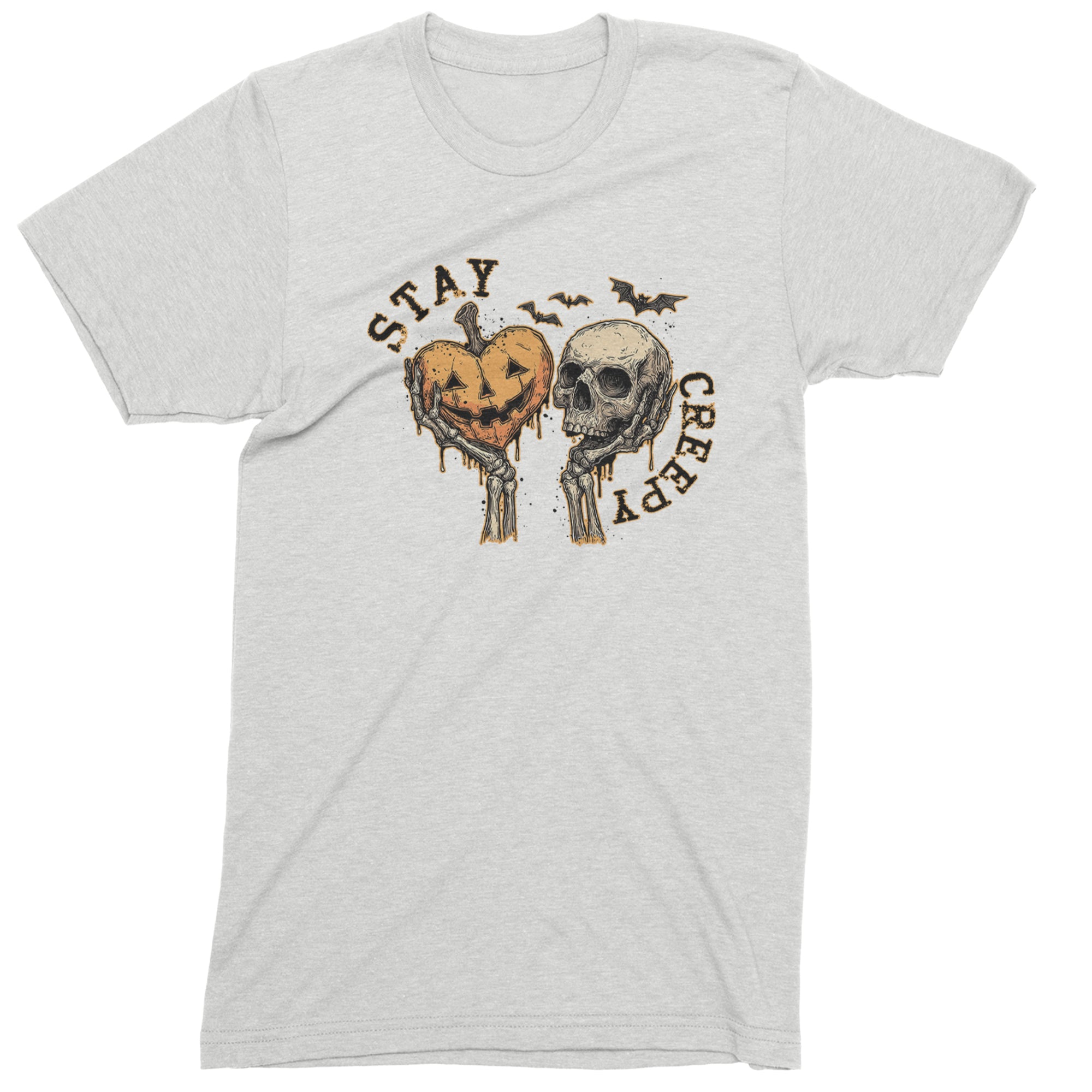 Stay Creepy Skull and Pumpkin Halloween Mens T-shirt White