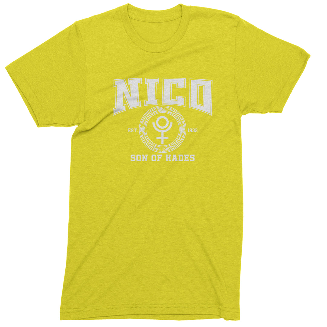 Nico Son of Hades Underworld Crest Mens T-shirt Yellow