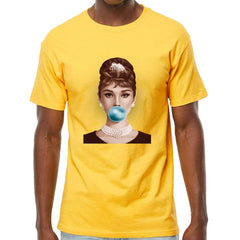 Audrey Hepburn Chewing Bubble Gum American Icon Mens T-shirt Yellow