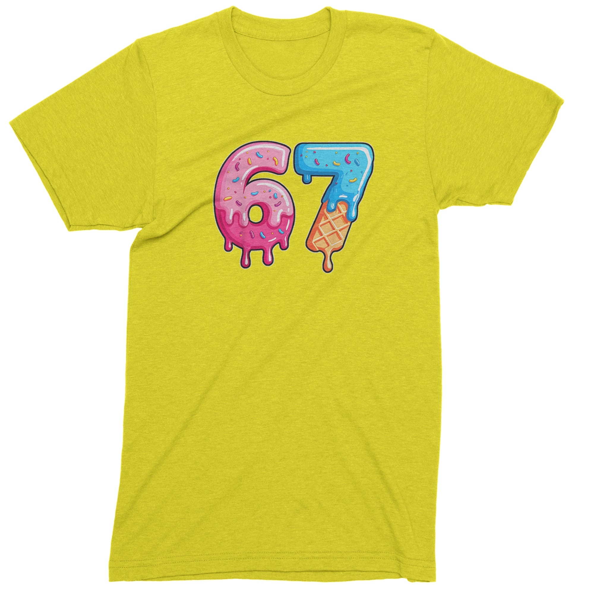 67 Dripping Ice Cream Donut Melt Mens T-shirt Yellow