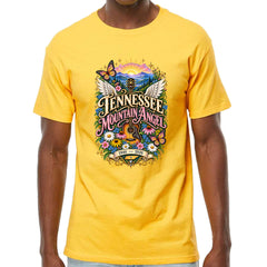 Tennessee Mountain Angel Wings Dolly Mens T-shirt Yellow