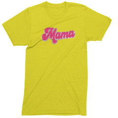 Mama Hot Pink Glitter Chenille Patch Men's T-shirt Yellow
