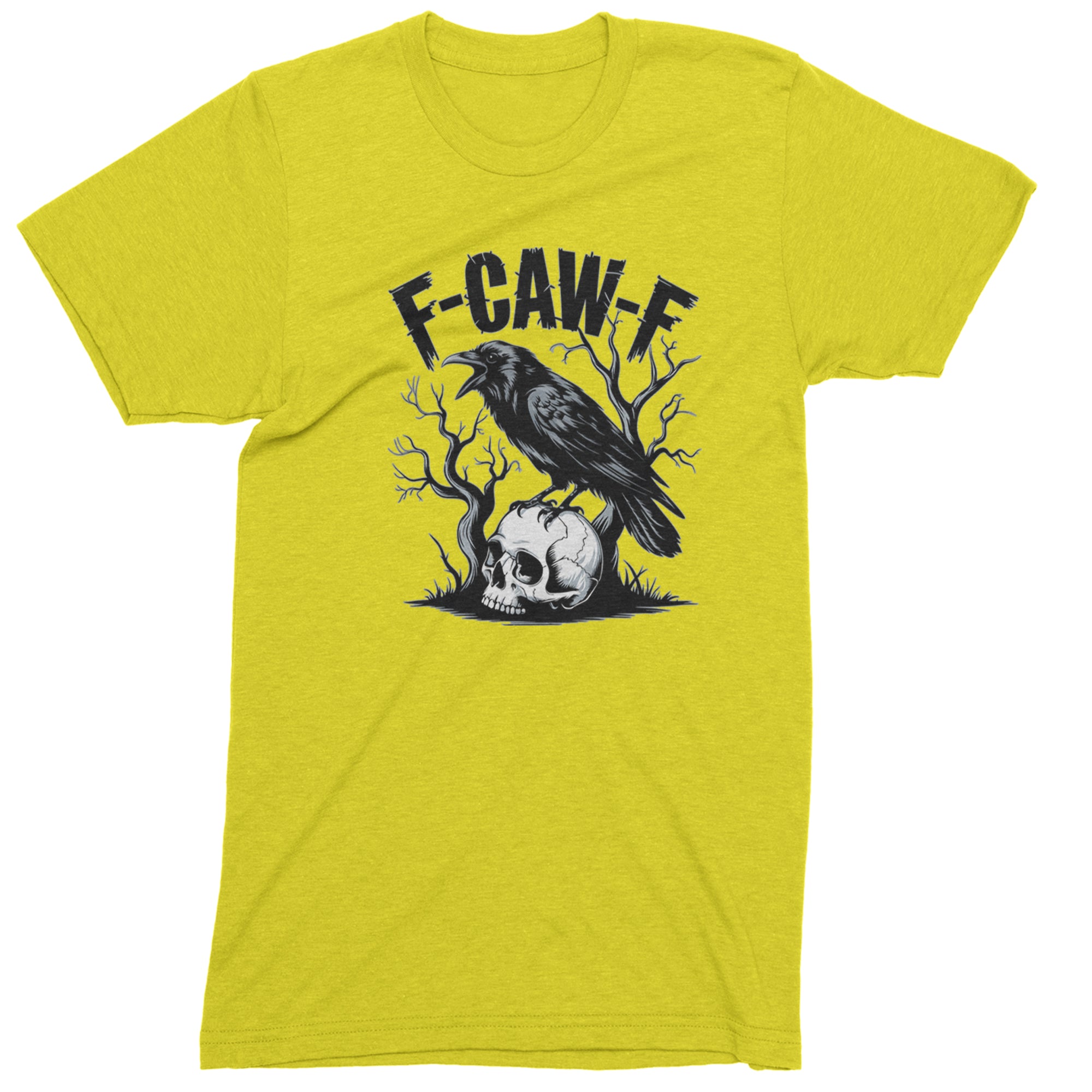 F-Caw-F Crow On Skull F-ck Off Gothic Men's T-shirt Yellow