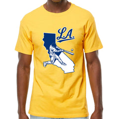 Los Angeles Baseball Batter Up Mens T-shirt Yellow
