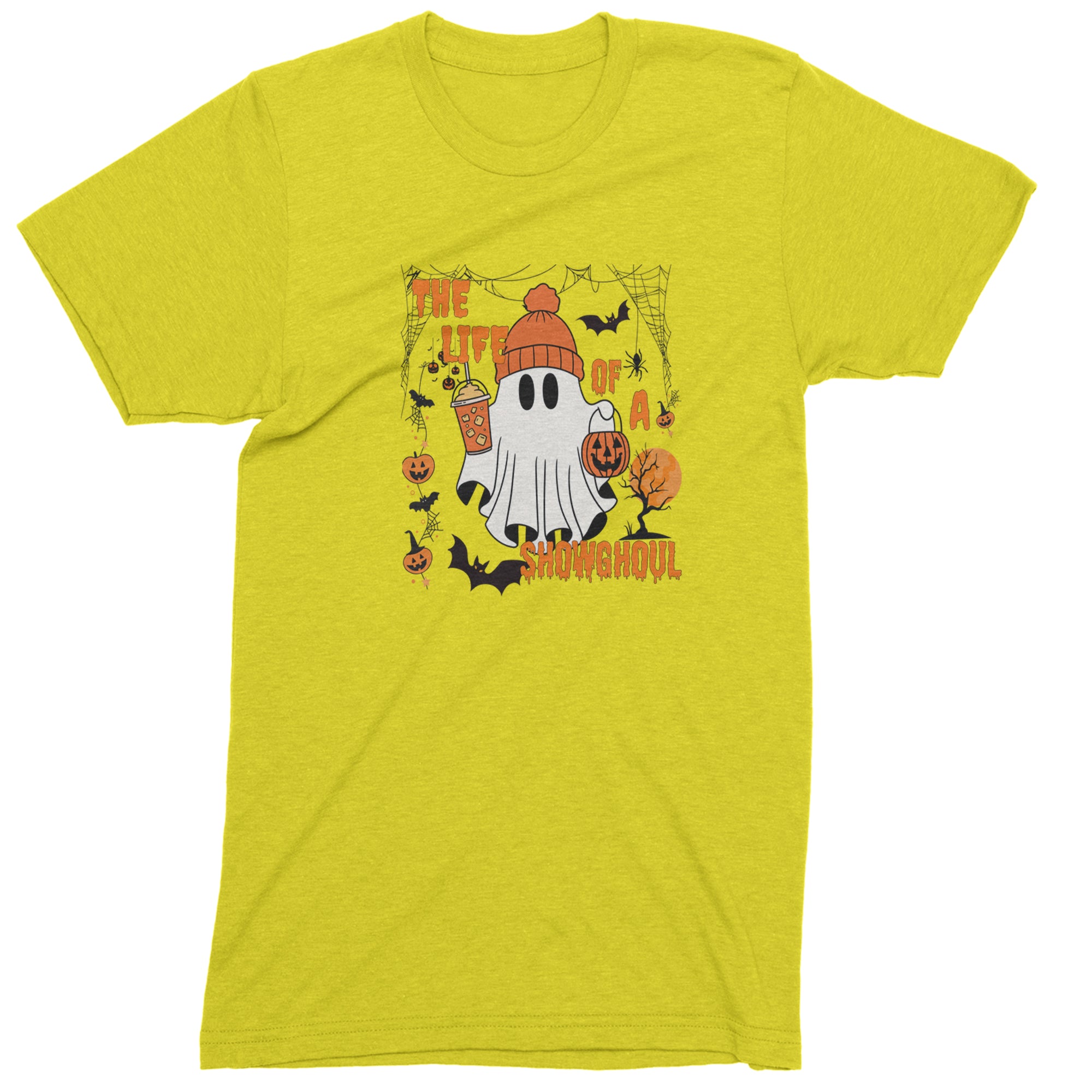Life of a Showghoul Halloween Showgirl Vibes Mens T-shirt Yellow