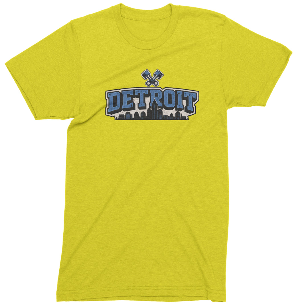 Detroit Motor City Retro Piston Mens T-shirt Yellow