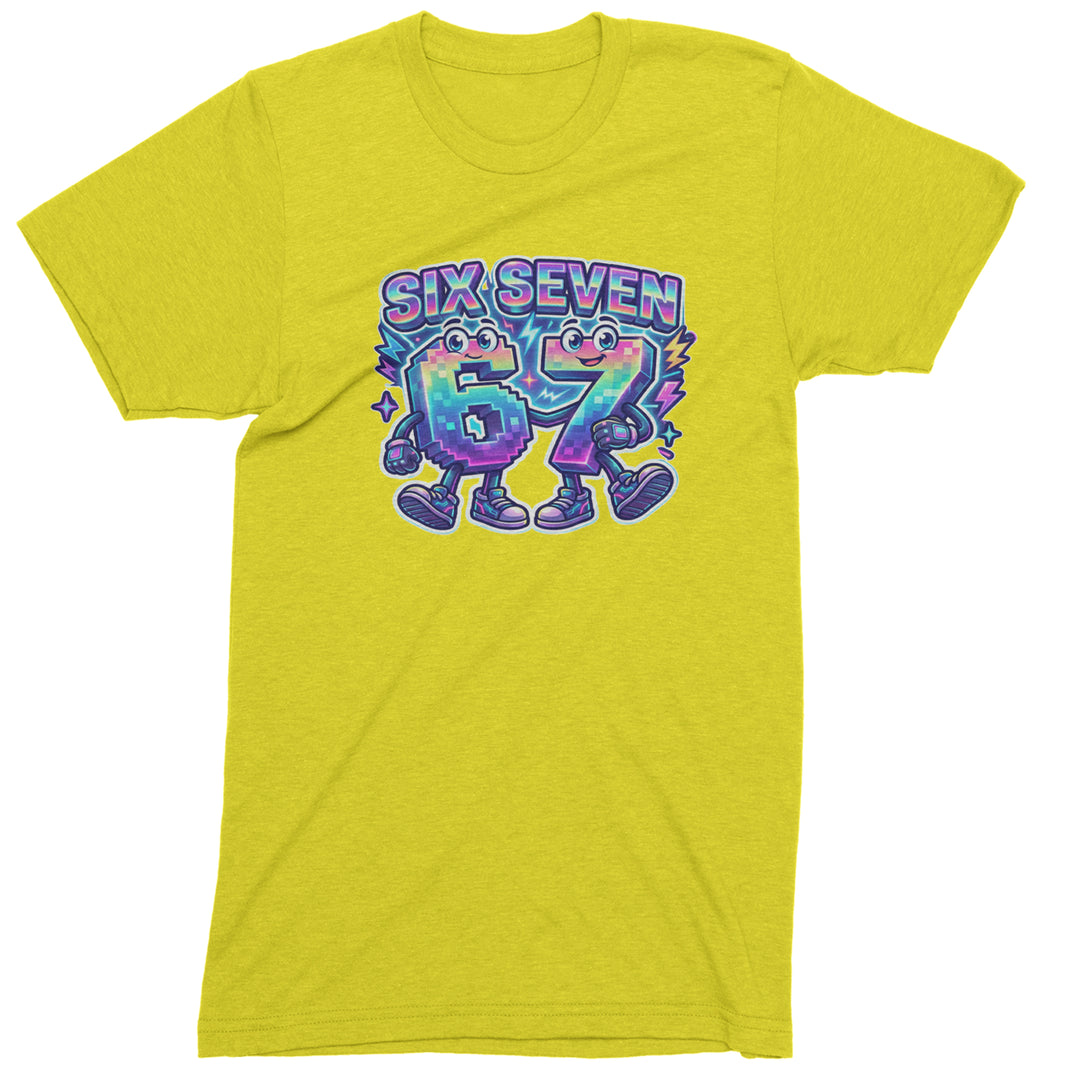 Six Seven 67 Retro Pixel Buddies Mens T-shirt Yellow