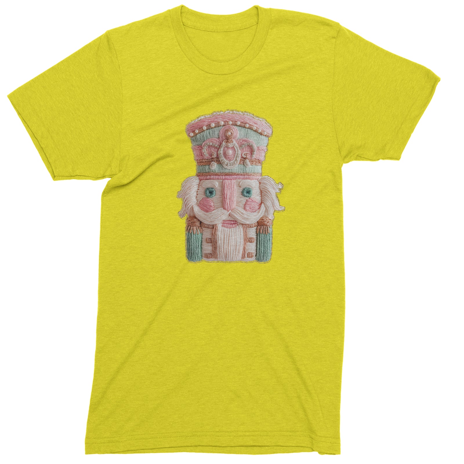 Vintage Nutcracker Embroidery Art Soft Cottagecore Mens T-shirt Yellow
