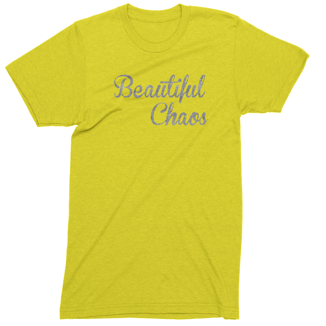 Beautiful Chaos Glitter Music Festival Mens T-shirt Yellow