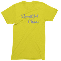 Beautiful Chaos Glitter Music Festival Mens T-shirt Yellow