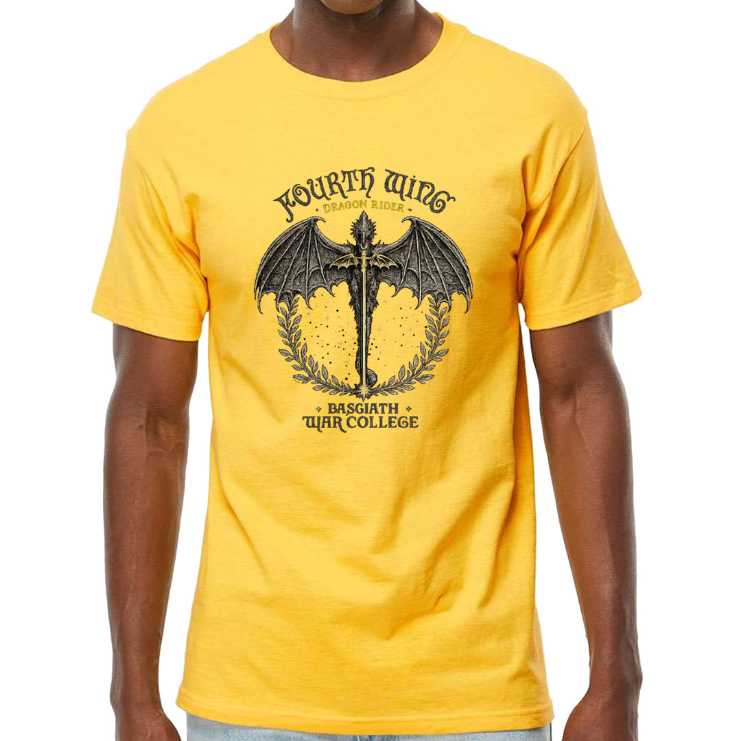 Fourth Wing Dragon Rider Vintage Basgiath War College Mens T-shirt Yellow