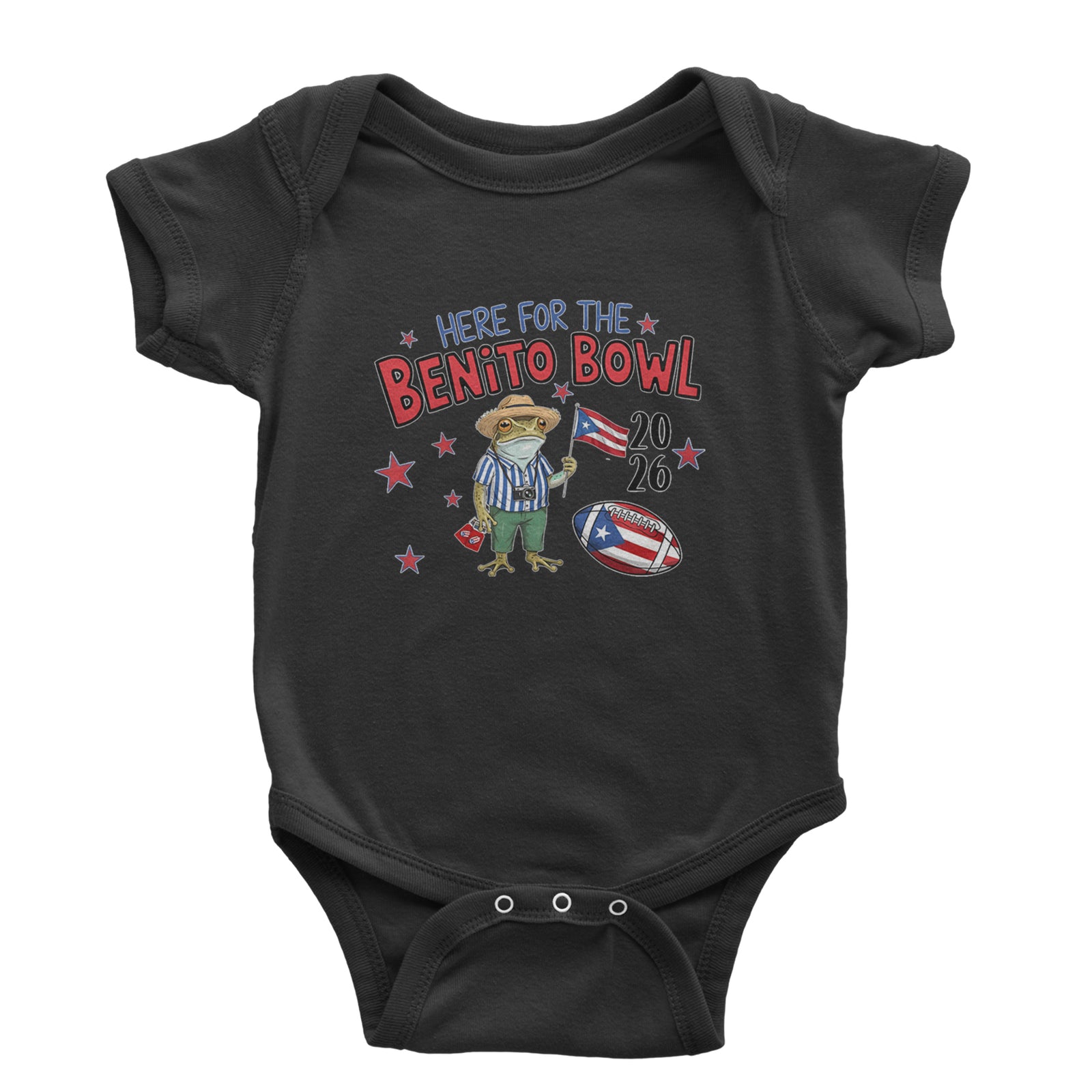 Frog Here for the Benito Bowl Football Infant One-Piece Romper Bodysuit Or Toddler T-shirt Black