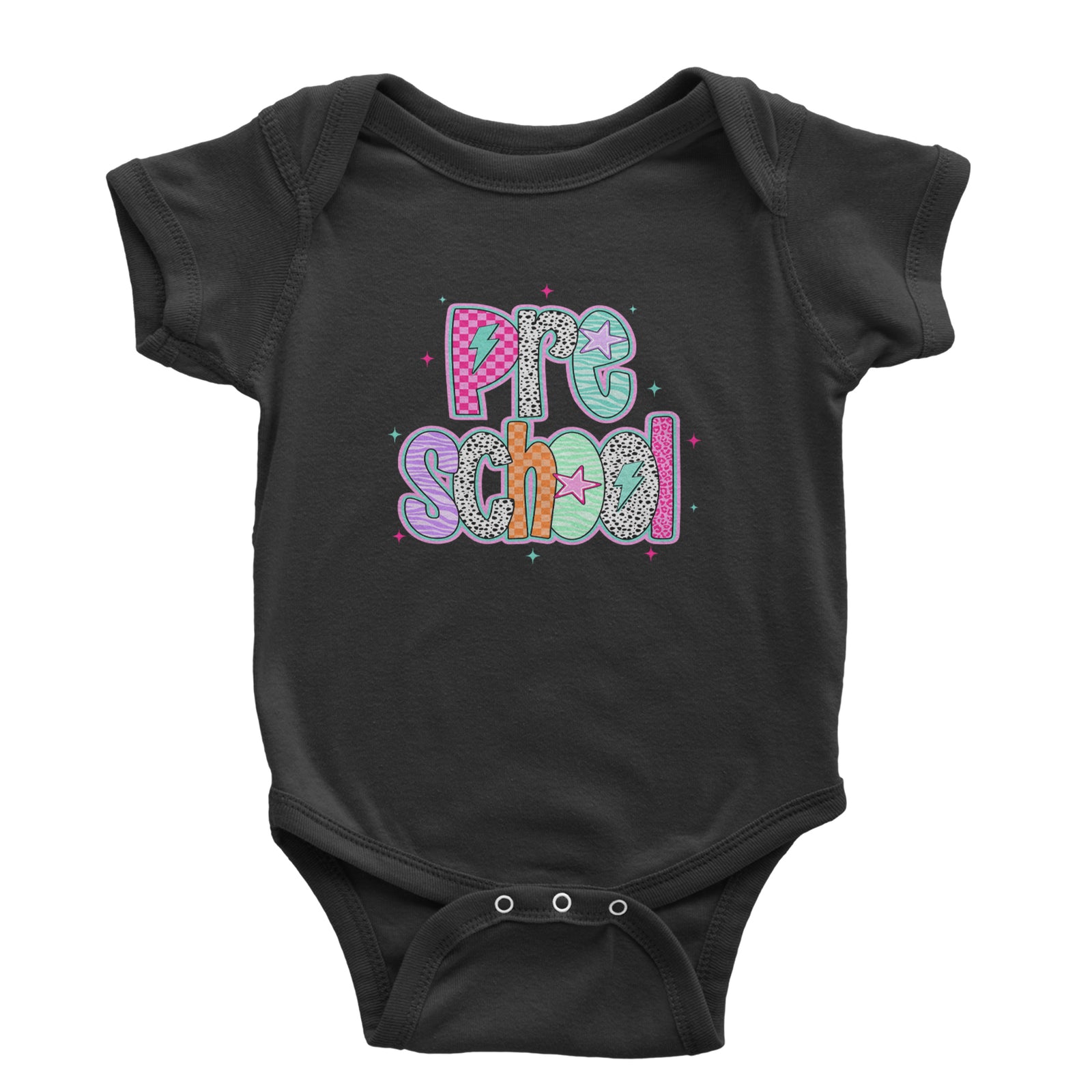 Preschool Power Colorful Back to School Infant One-Piece Romper Bodysuit Or Toddler T-shirt Black