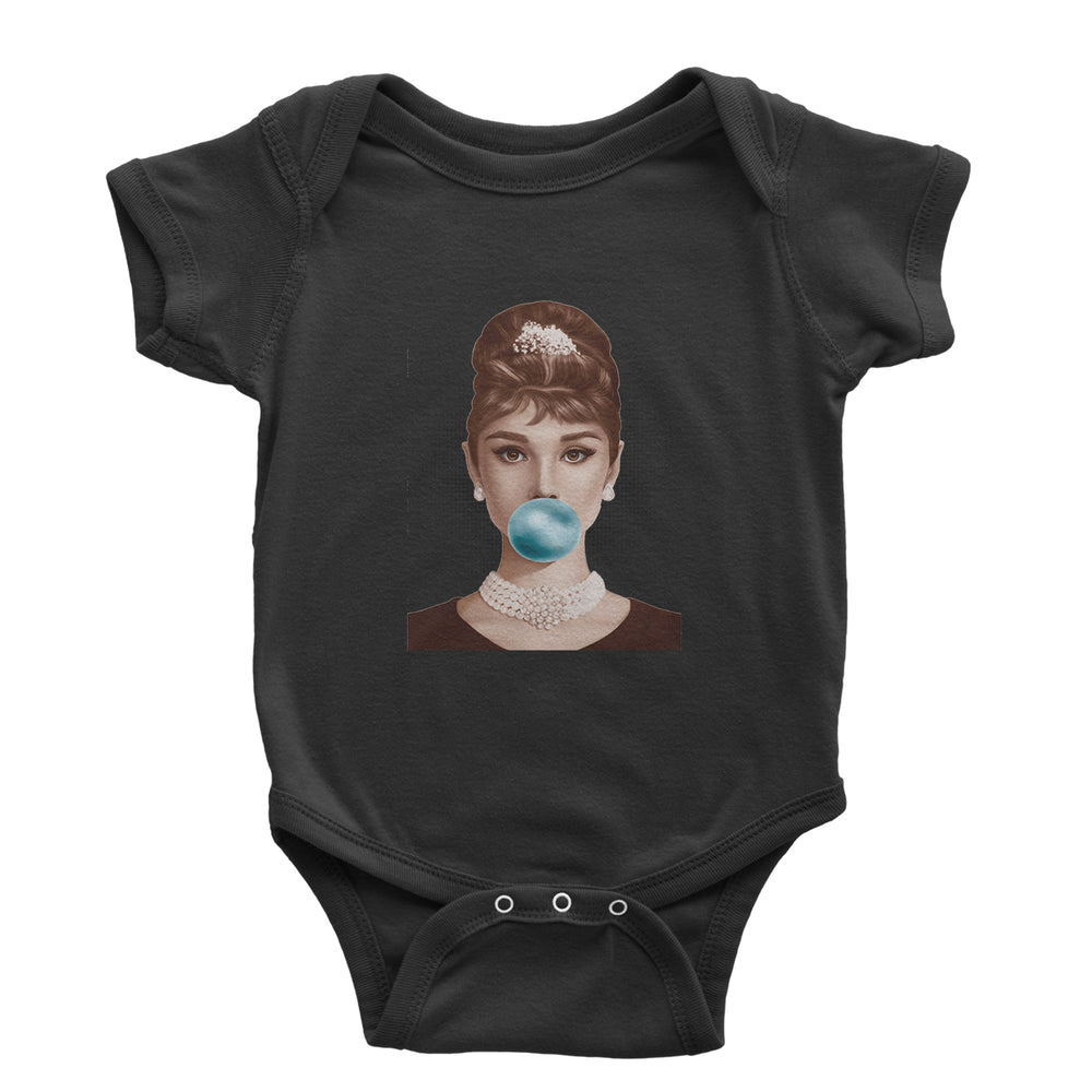 Audrey Hepburn Chewing Bubble Gum American Icon Infant One-Piece Romper Bodysuit Or Toddler T-shirt Black