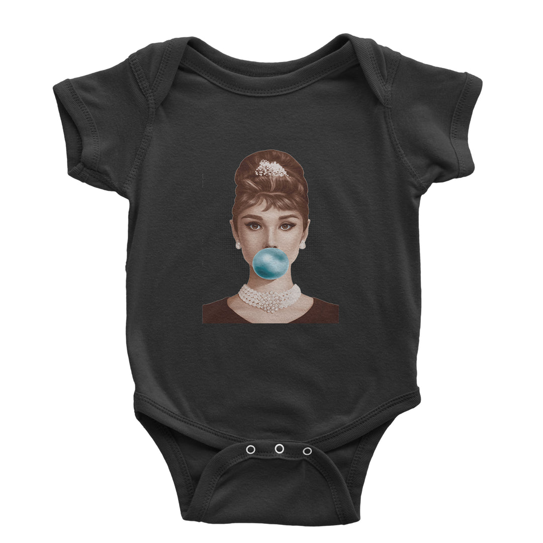 Audrey Hepburn Chewing Bubble Gum American Icon Infant One-Piece Romper Bodysuit Or Toddler T-shirt Black