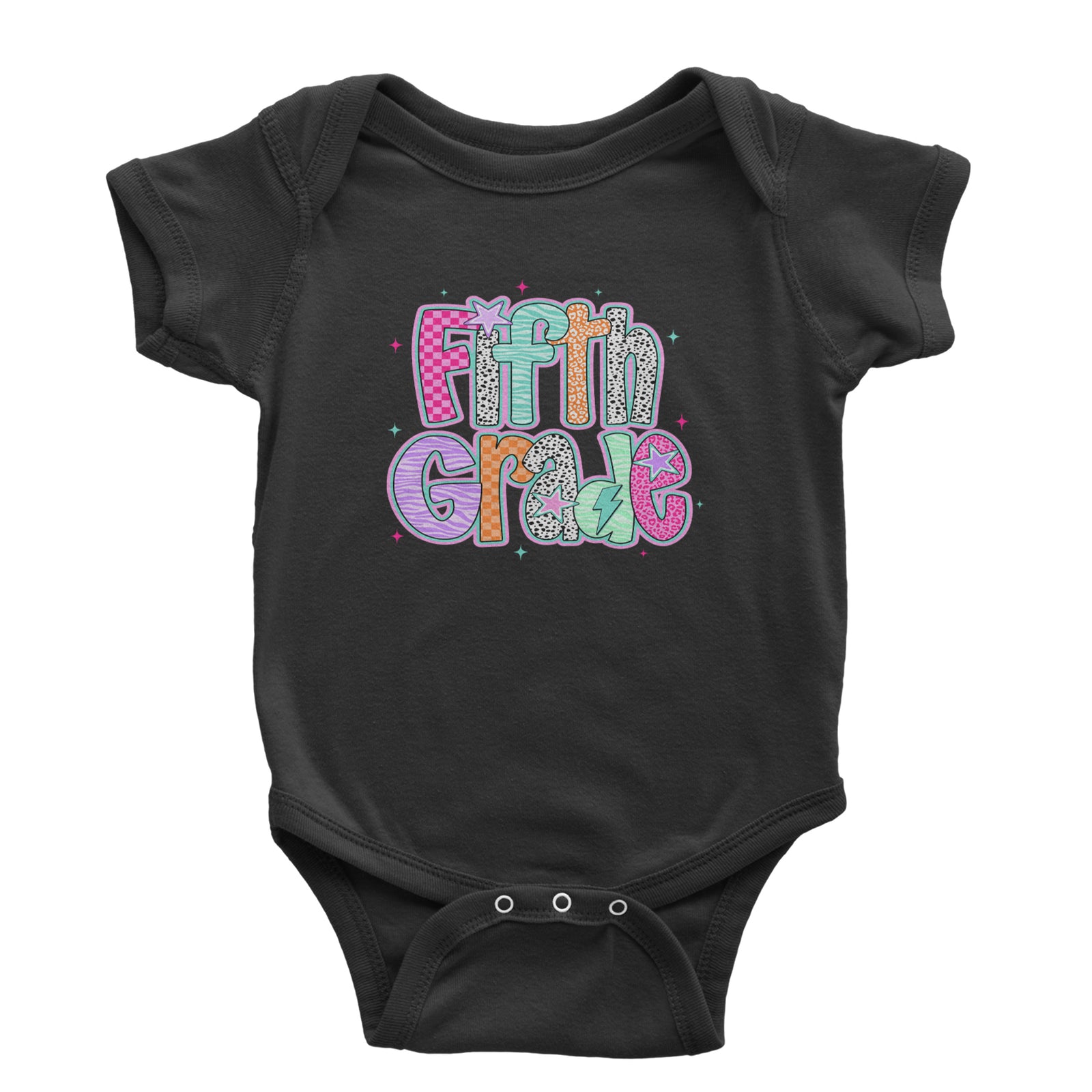 Fifth Grade Fly Colorful Back to School Infant One-Piece Romper Bodysuit Or Toddler T-shirt Black