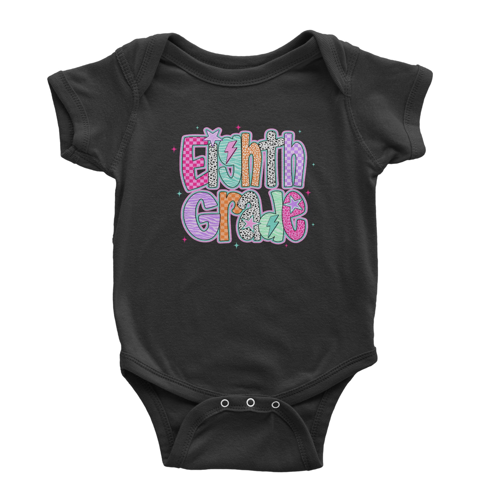 Eighth Grade Energy Colorful Back to School Infant One-Piece Romper Bodysuit Or Toddler T-shirt Black