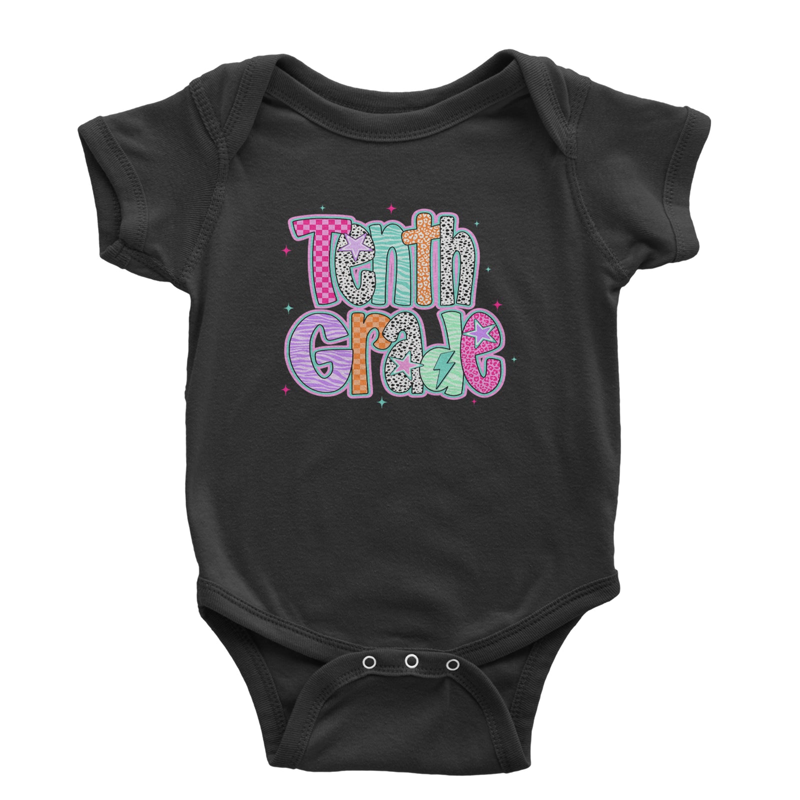 Tenth Grade Trendsetter Colorful Back to School Infant One-Piece Romper Bodysuit Or Toddler T-shirt Black