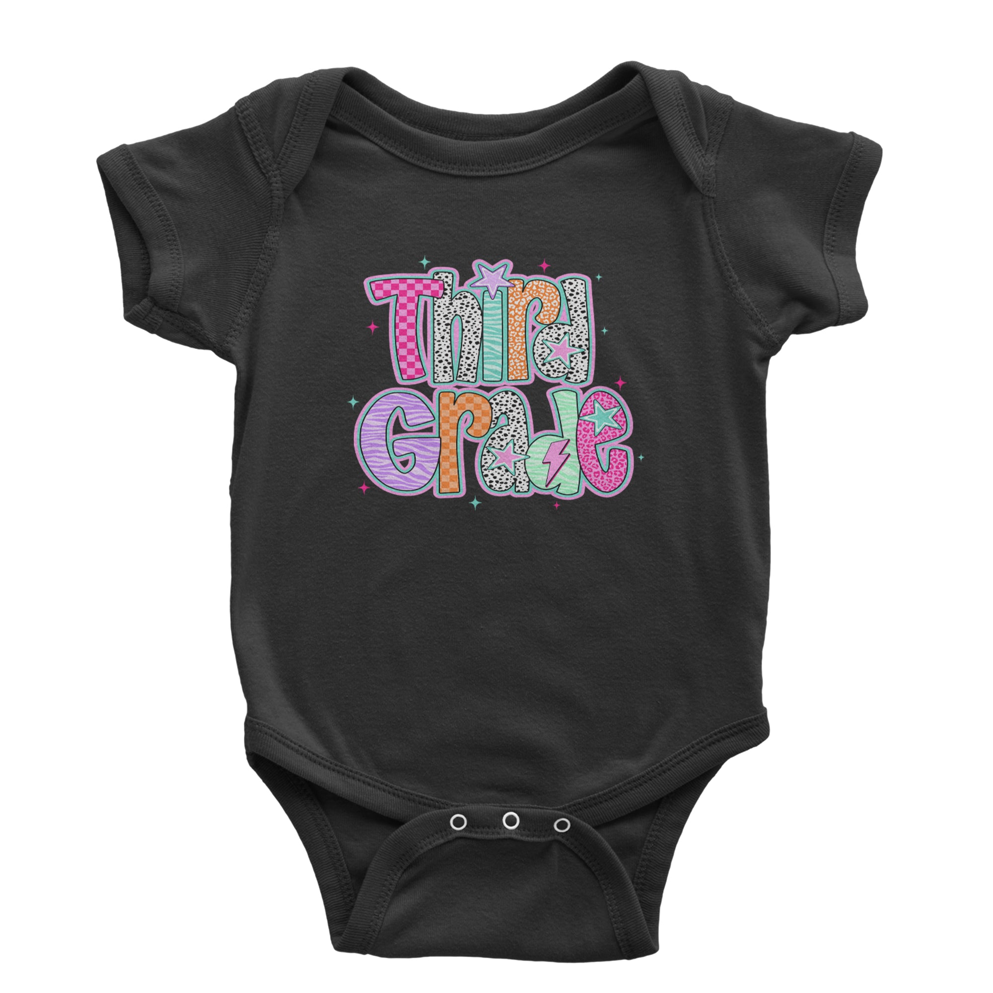 Third Grade Thunder Colorful Back to School Infant One-Piece Romper Bodysuit Or Toddler T-shirt Black