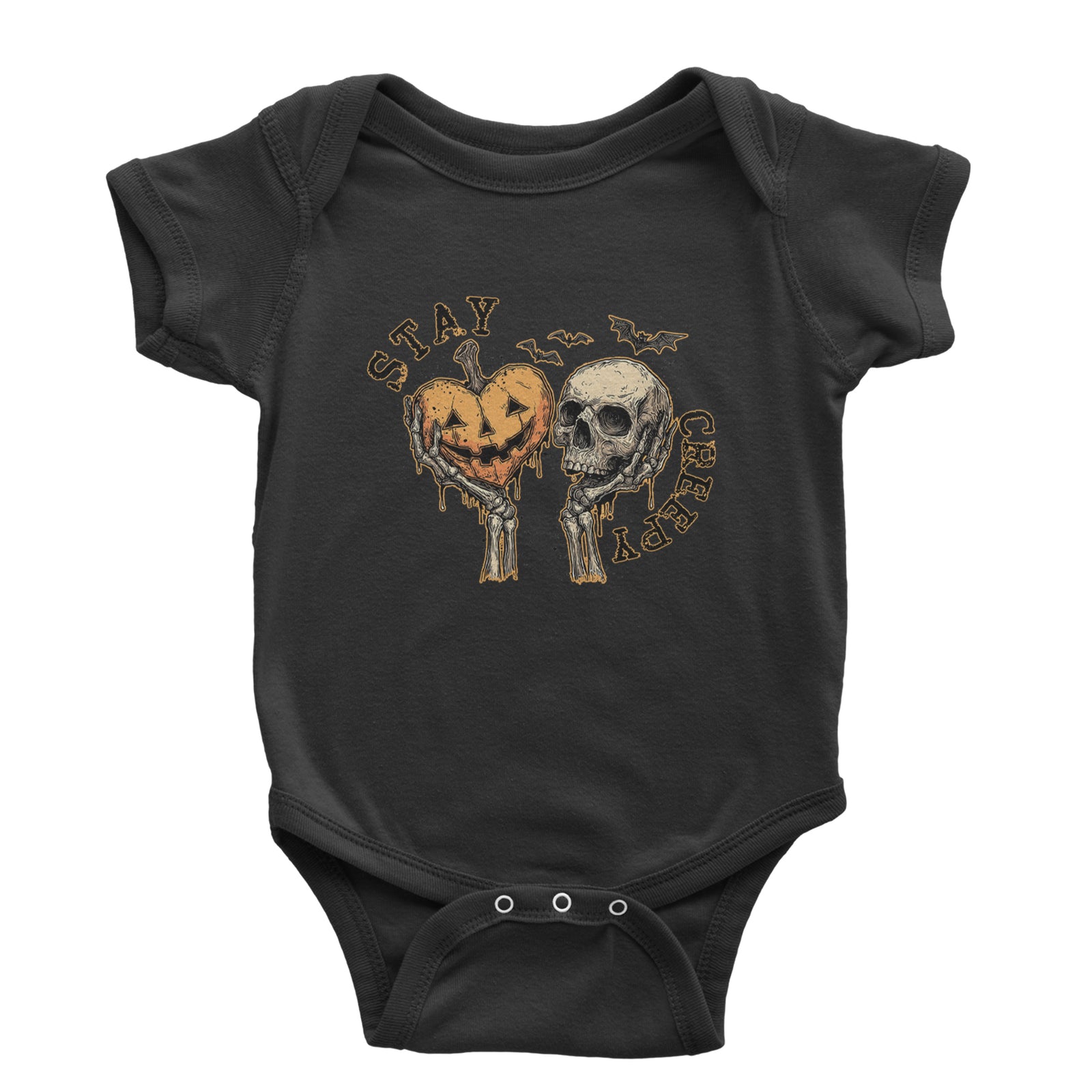 Stay Creepy Skull and Pumpkin Halloween Infant One-Piece Romper Bodysuit Or Toddler T-shirt Black