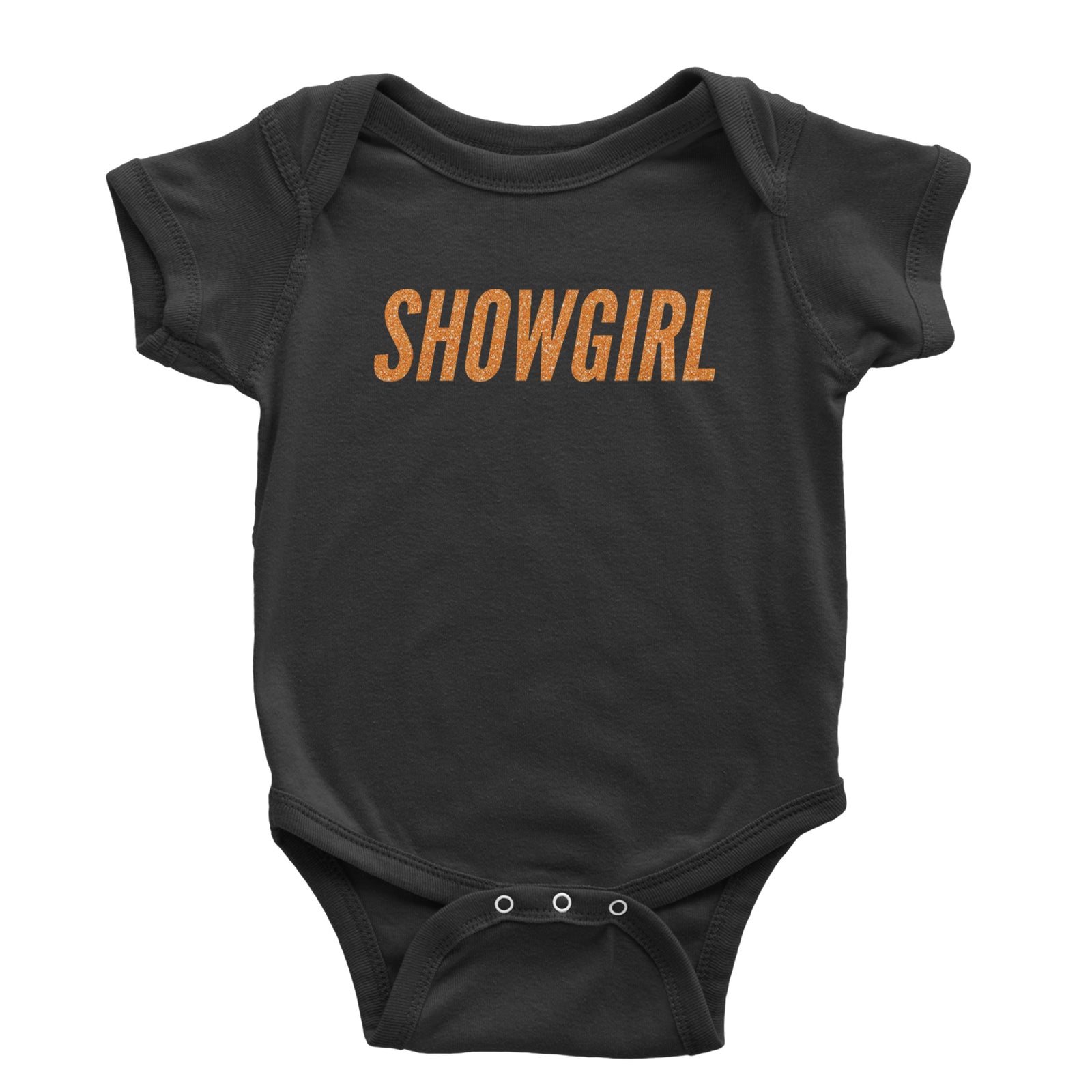 Showgirl Orange Glitter Infant One-Piece Romper Bodysuit Or Toddler T-shirt Black