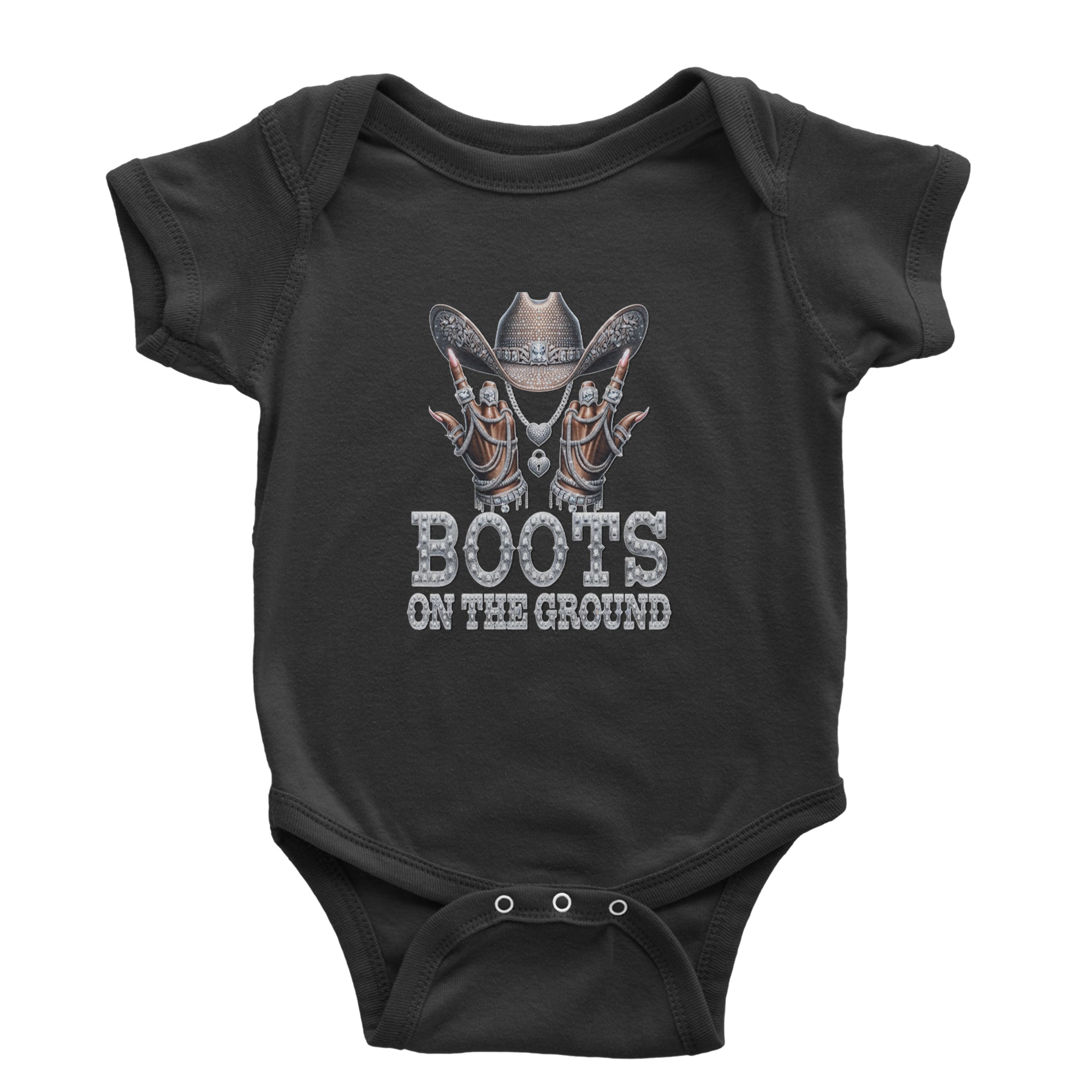 Boots On The Ground Bling Infant One-Piece Romper Bodysuit Or Toddler T-shirt Black