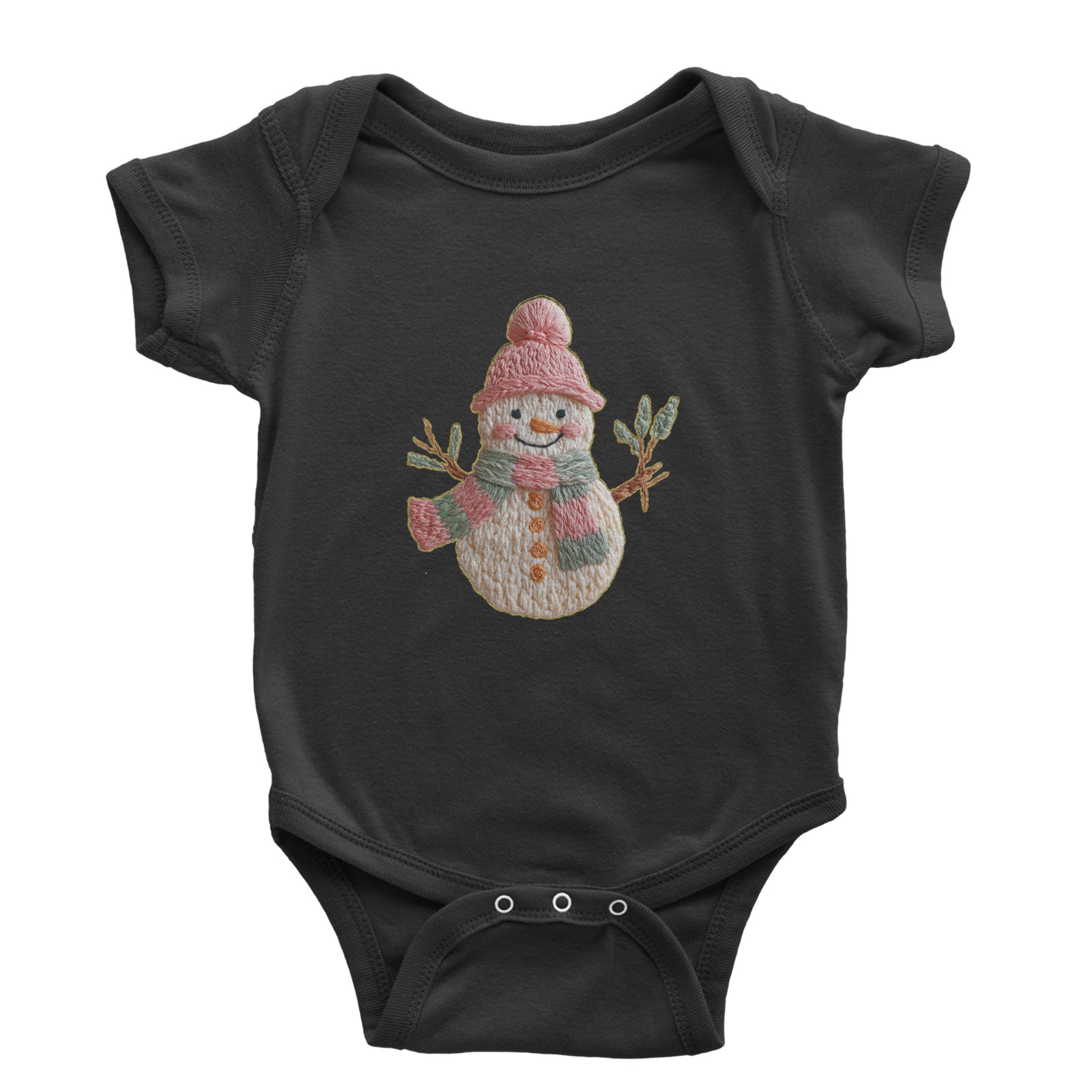 Vintage Snowman Embroidery Art Soft Cottagecore Infant One-Piece Romper Bodysuit Or Toddler T-shirt Navy Blue