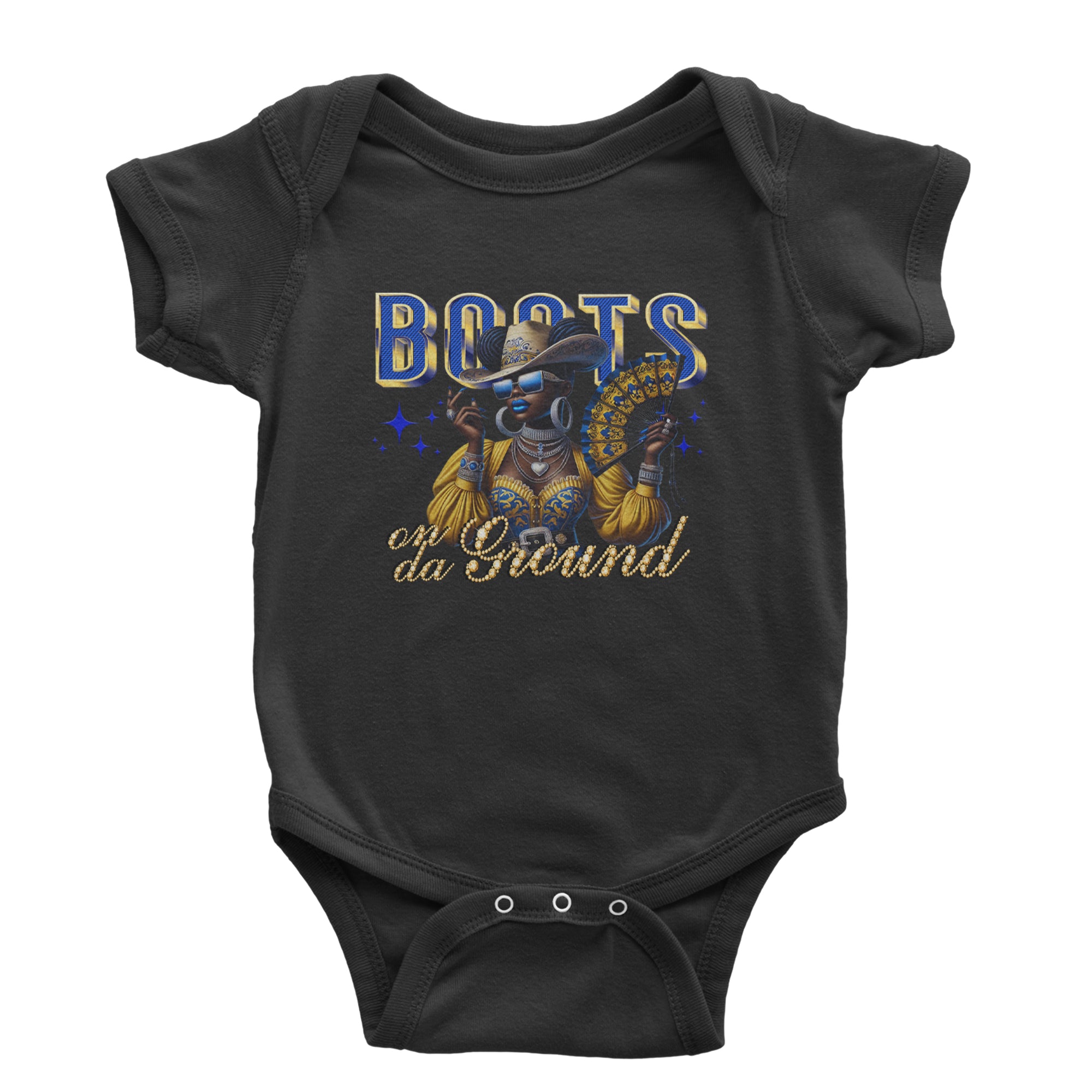 Boots On Da Ground Folding Fan Infant One-Piece Romper Bodysuit Or Toddler T-shirt Black