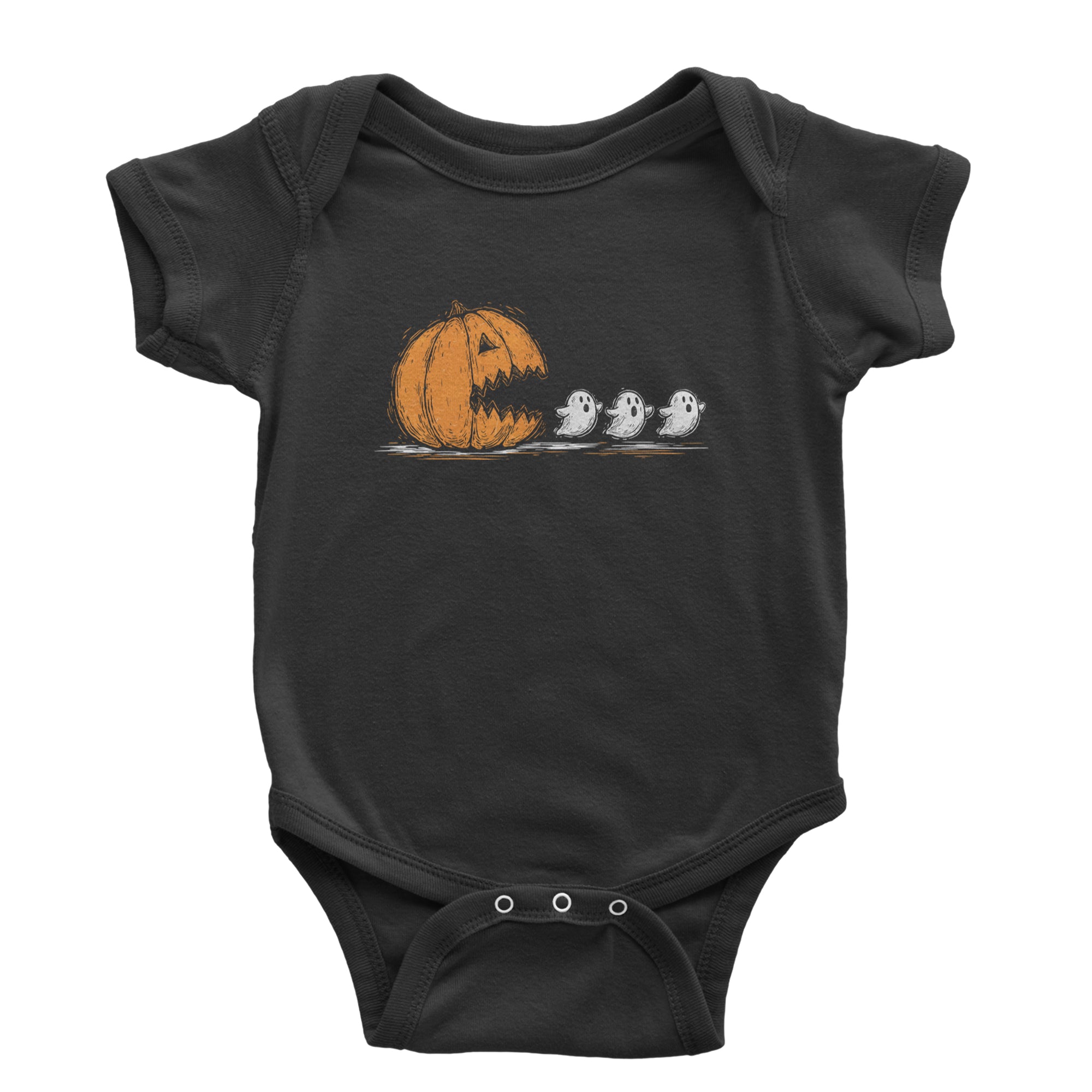 Pumpkin Pacman Chasing Ghosts Halloween Infant One-Piece Romper Bodysuit Or Toddler T-shirt Black
