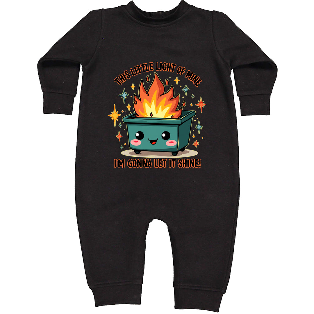 This Little Light of Mine Dumpster Fire Smile Face graphic on Toddler Hoodie and Baby Fleece Onesie in Black