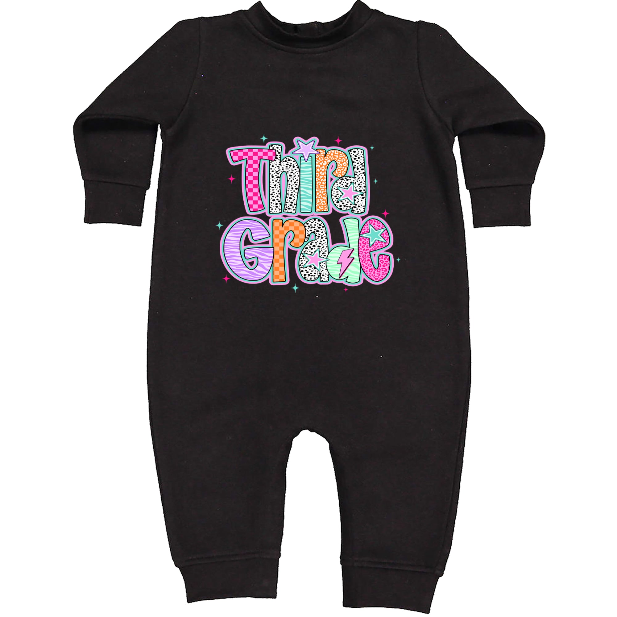 Third Grade Thunder Colorful Back to School Toddler Hoodie Or Infant Fleece Romper Black
