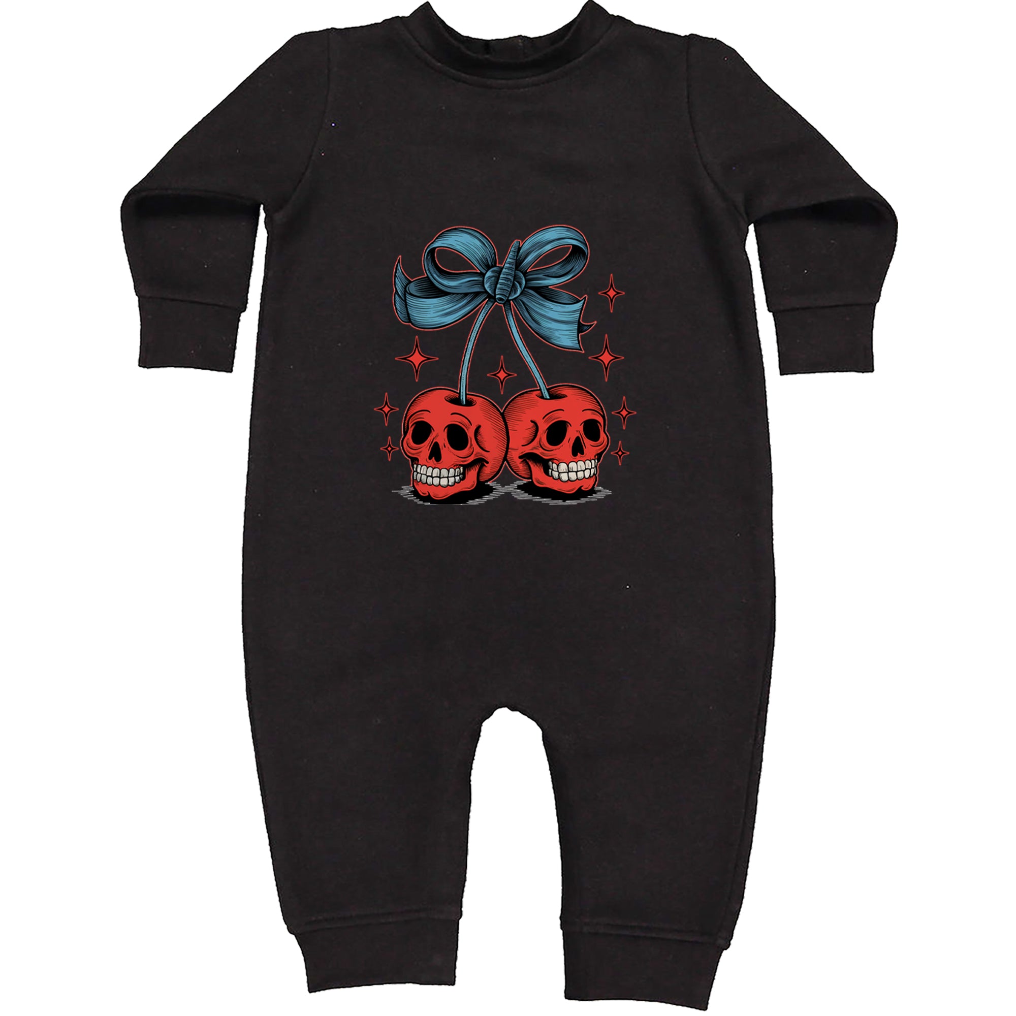 Cherry Skulls Retro Tattoo Toddler Hoodie Or Infant Fleece Romper Black