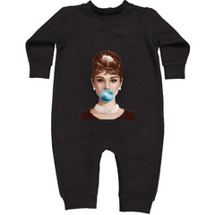 Audrey Hepburn Chewing Bubble Gum American Icon Toddler Hoodie Or Infant Fleece Romper Black