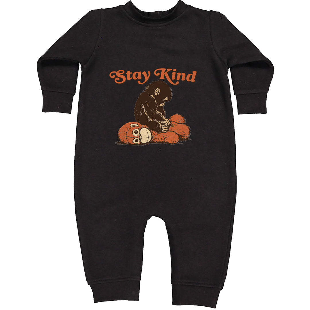 Punch Stay Kind Macaque Toddler Hoodie Or Infant Fleece Romper Black