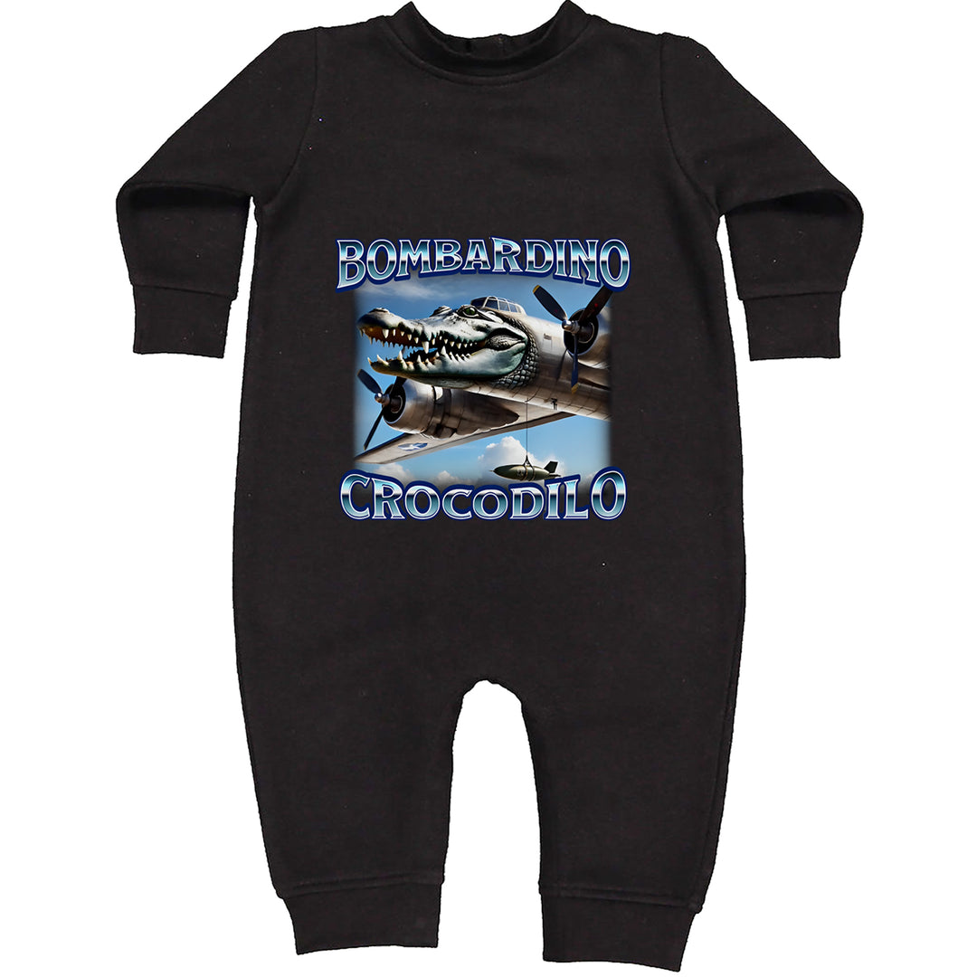 Bombardino Crocodilo Brainrot Toddler Hoodie Or Infant Fleece Romper Black