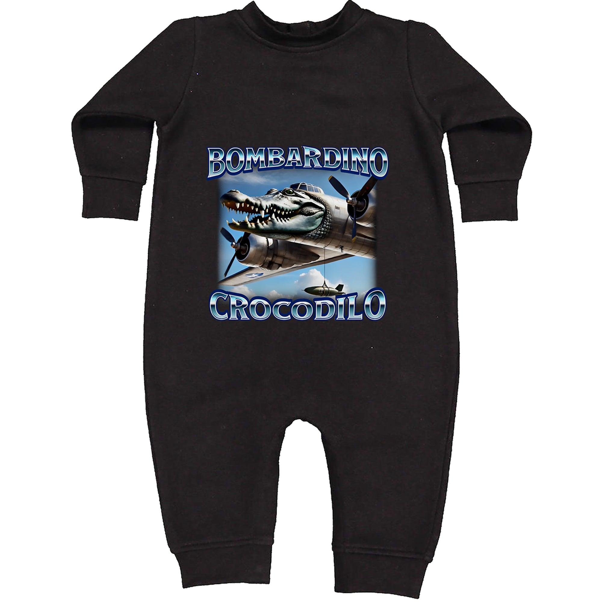 Bombardino Crocodilo Brainrot Toddler Hoodie Or Infant Fleece Romper Black