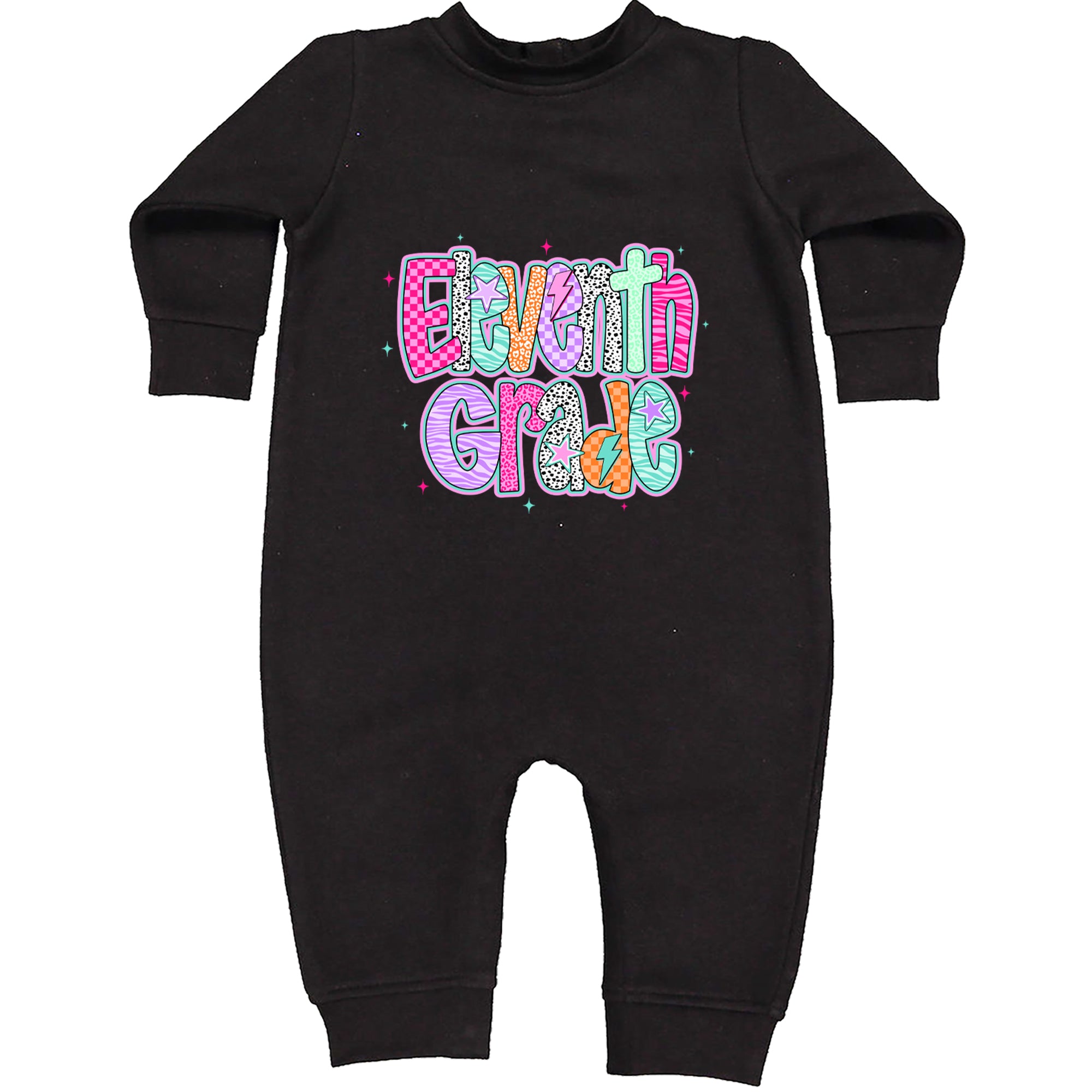 Eleventh Grade Extra Colorful Back to School Toddler Hoodie Or Infant Fleece Romper Black