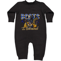 Boots On Da Ground Folding Fan Toddler Hoodie Or Infant Fleece Romper Black