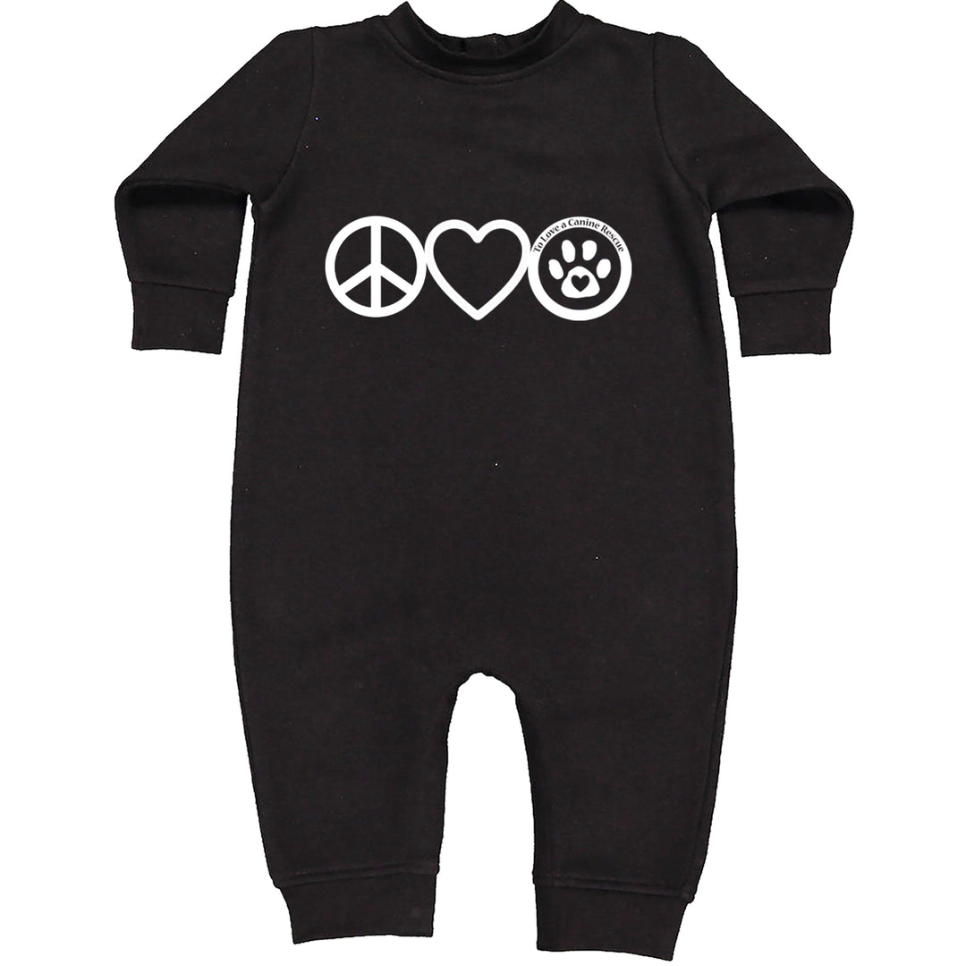 Peace, Love and TLC Dog Rescue Toddler Hoodie Or Infant Fleece Romper Black