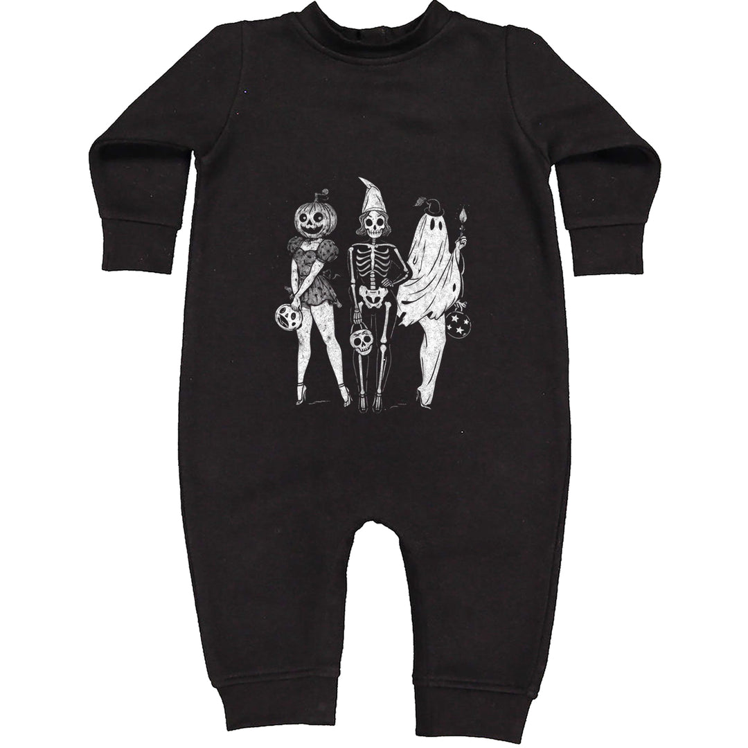 Vintage Spooky Squad Pinup Halloween Design Toddler Hoodie Or Infant Fleece Romper Black