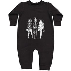 Vintage Spooky Squad Pinup Halloween Design Toddler Hoodie Or Infant Fleece Romper Black