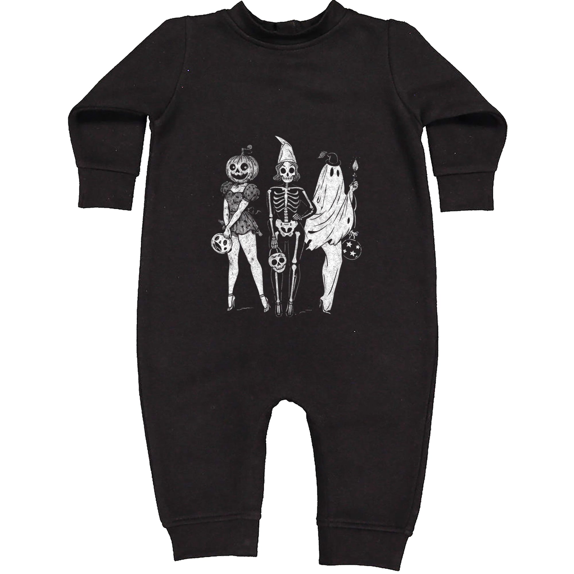 Vintage Spooky Squad Pinup Halloween Design Toddler Hoodie Or Infant Fleece Romper Black