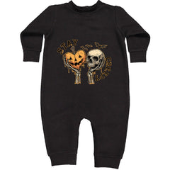 Stay Creepy Skull and Pumpkin Halloween Toddler Hoodie Or Infant Fleece Romper Black