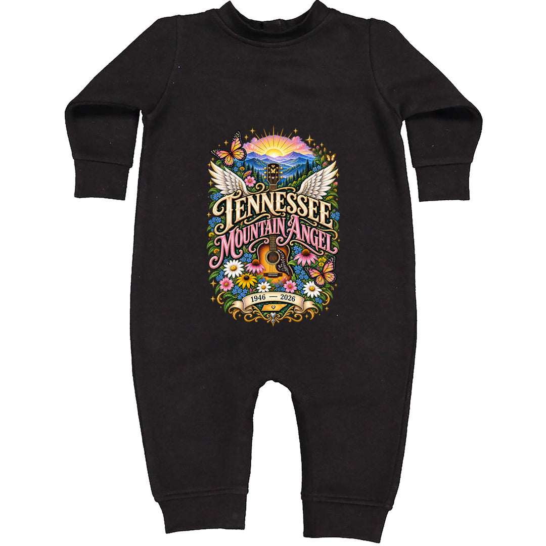 Tennessee Mountain Angel Wings Dolly Toddler Hoodie Or Infant Fleece Romper Black