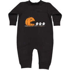 Pumpkin Pacman Chasing Ghosts Halloween Toddler Hoodie Or Infant Fleece Romper Black